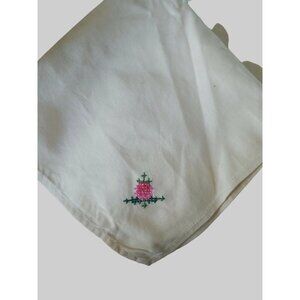 Cloth napkins set of 8 Cream Linen Hand Embroidered Flower On Corner 15" Square